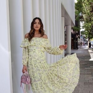 ASTR Kaylani Yellow Floral Off Shoulder Boho Maxi Dress